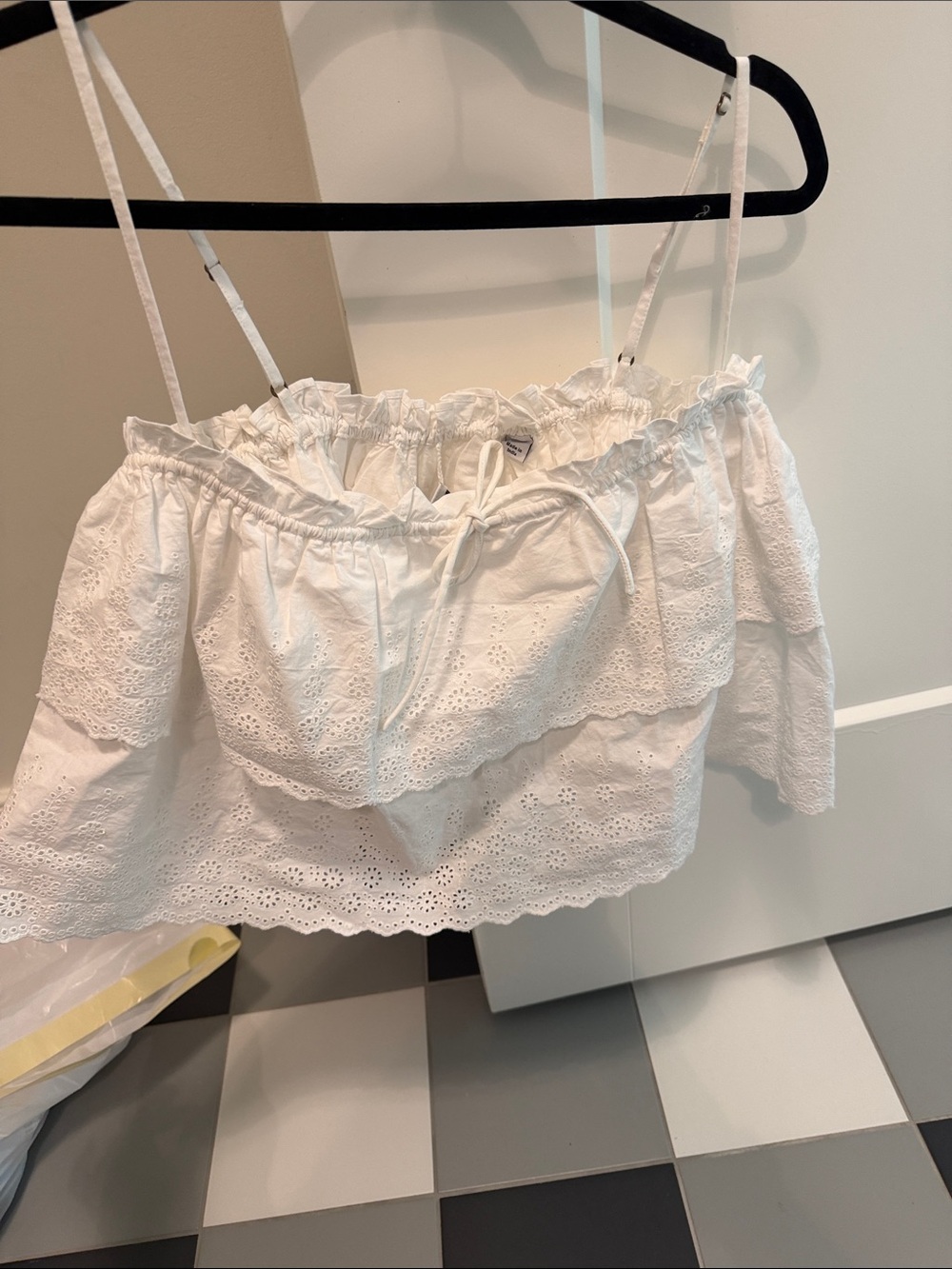 Veronica Beard White Eyelet Off-Shoulder Crop Blouse